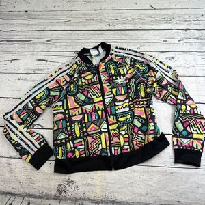 ADIDAS Juniors Cropped Jacket 13-14Y Large Multi Geometric‎ Track Logo 80s Vibe